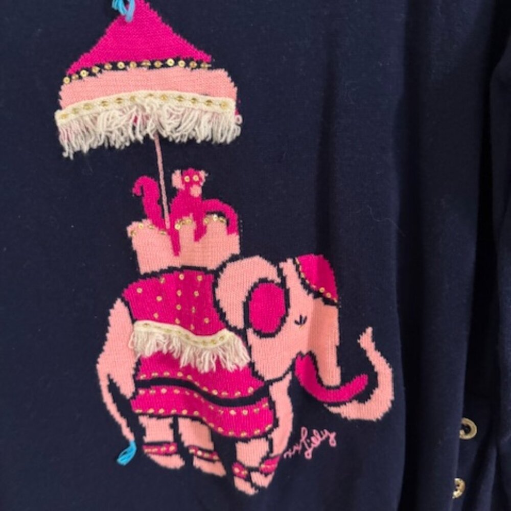 Rare Lilly Pulitzer Caralynn Elephant Sweater Navy Pink EUC Size Small S - Picture 2 of 6